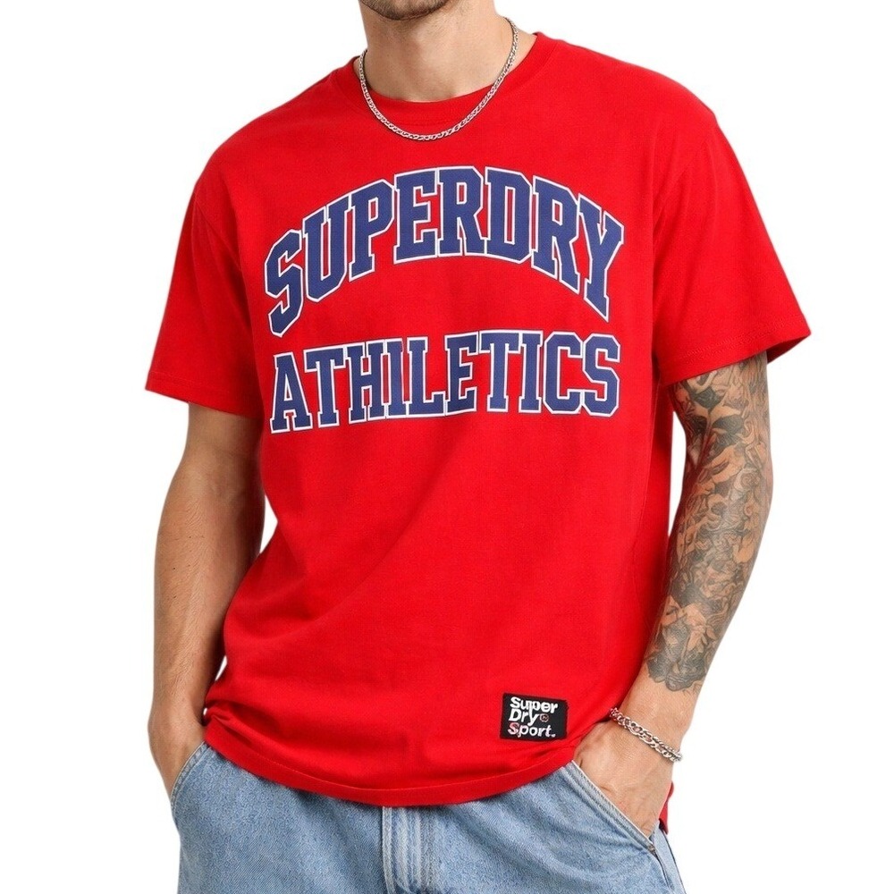 SUPERDRY Sport Team Tigers Podium Graphic Tee Men Sz L Red Athleisure Streetwear